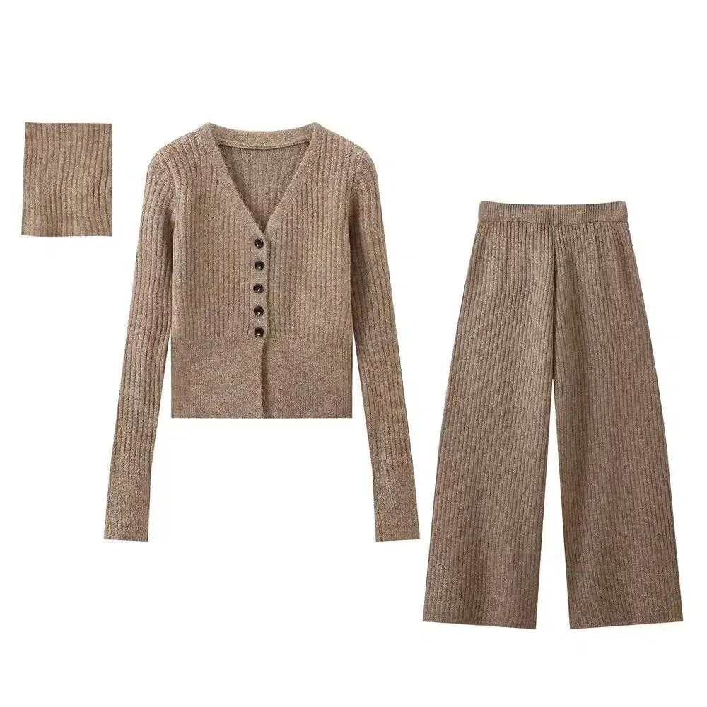 Knit Scarf Cardigan Pants Three-piece Set