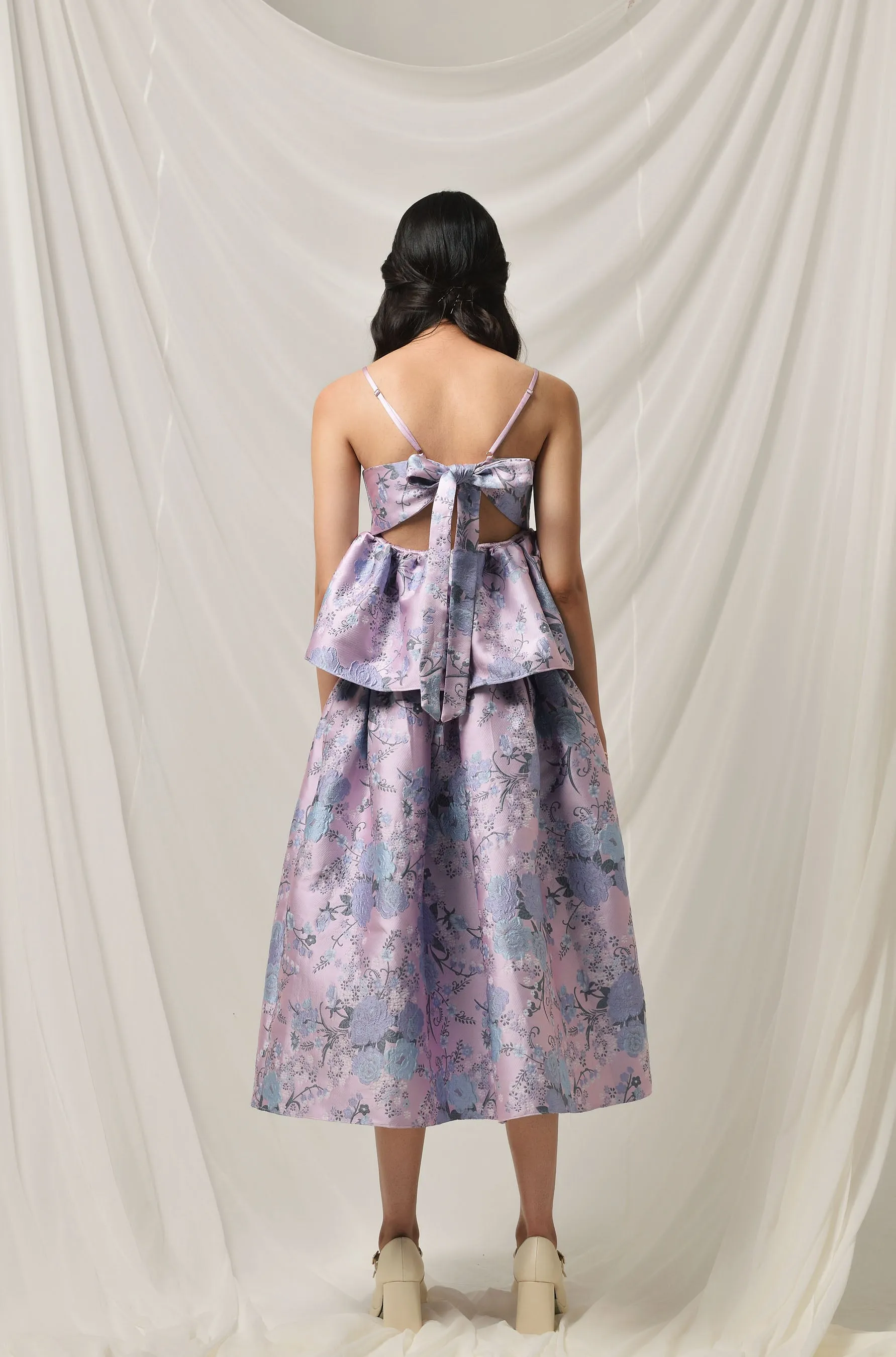 Lavender Floral Jacquard Skirt And Top Set