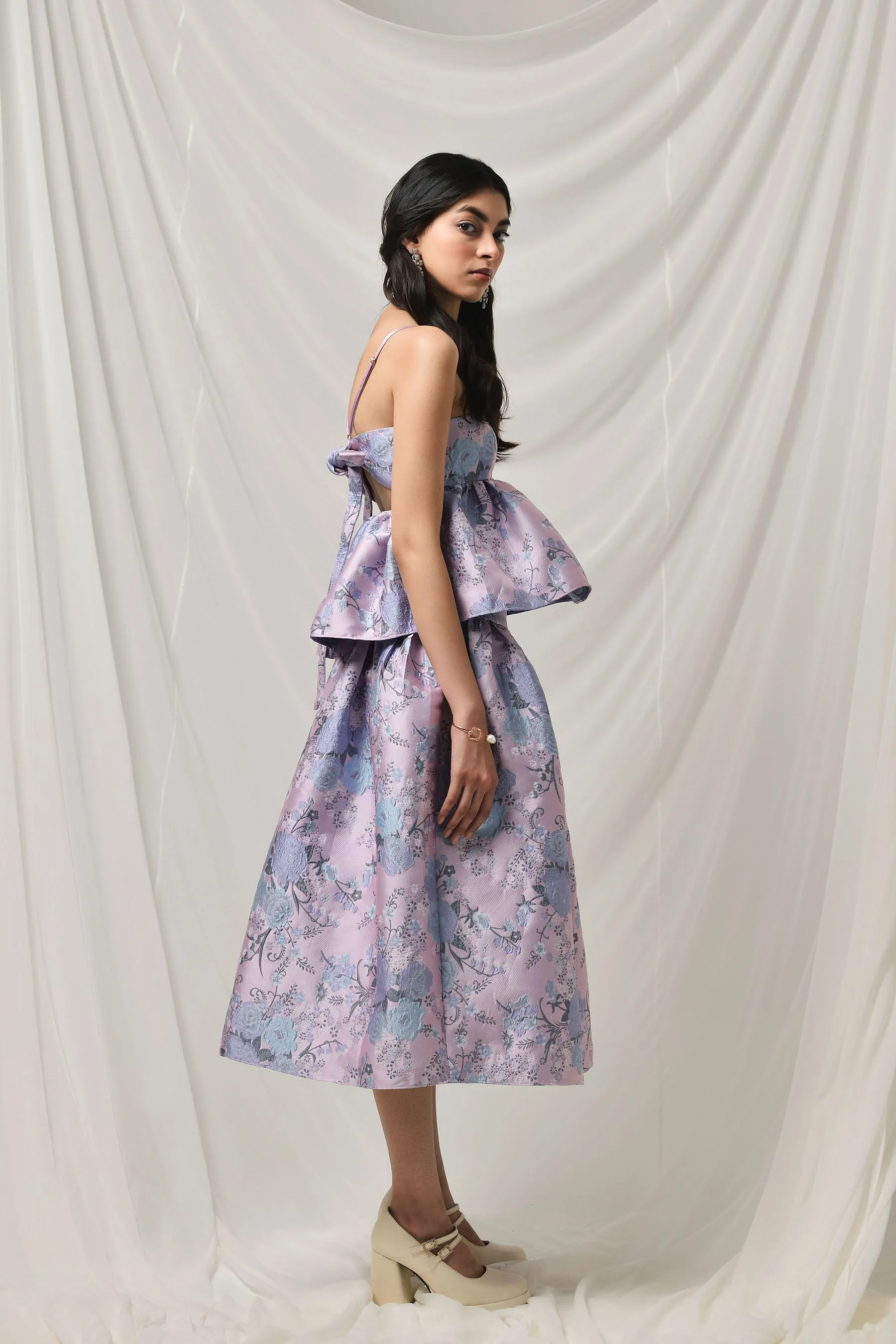 Lavender Floral Jacquard Skirt And Top Set