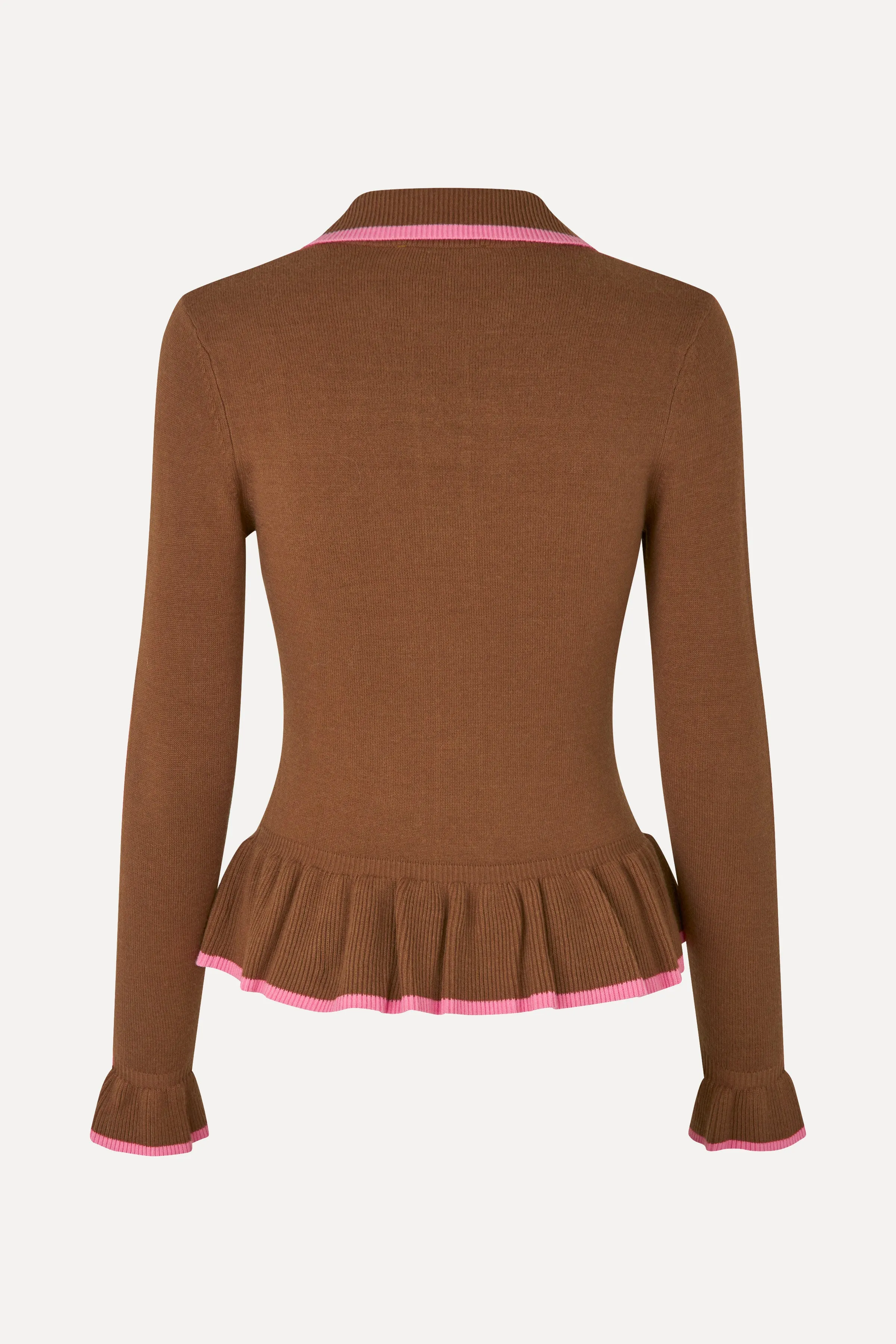 Linear Ruffle Cardigan - Partridge Brown