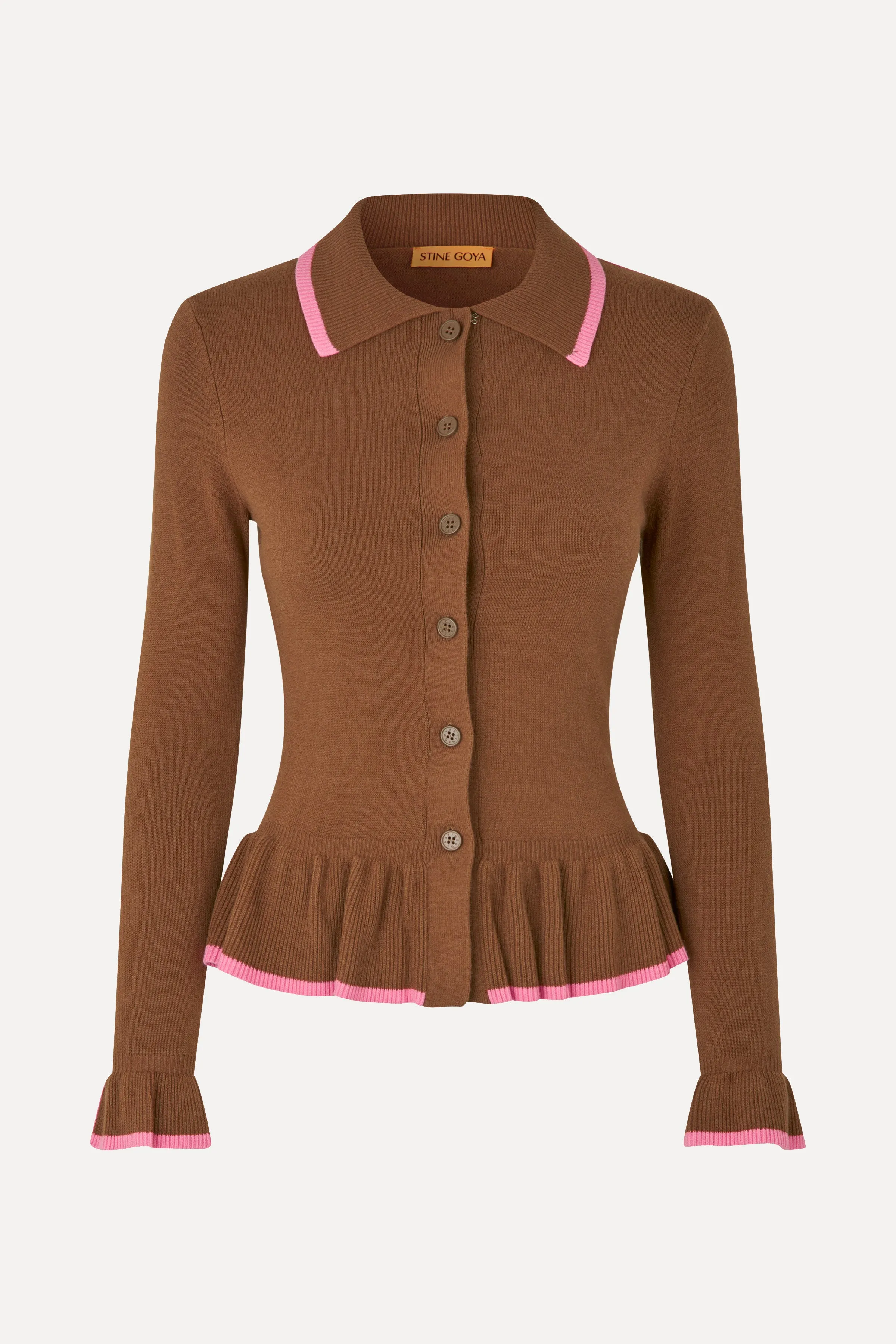 Linear Ruffle Cardigan - Partridge Brown