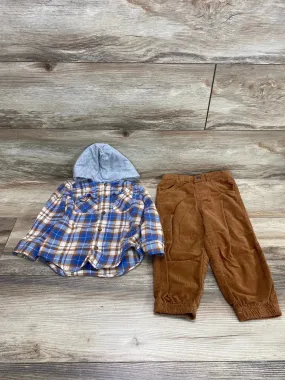 Little Me 2pc Hooded Flannel Shirt & Corduroy Pants Brown sz 24m