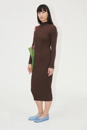 Long Sleeve Turtleneck Knit Dress - Coffee Brown