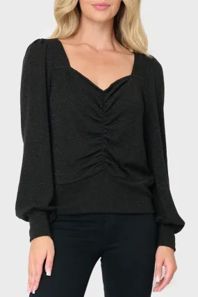 Long Sleeve V-Neck Cinch Front Knit Top