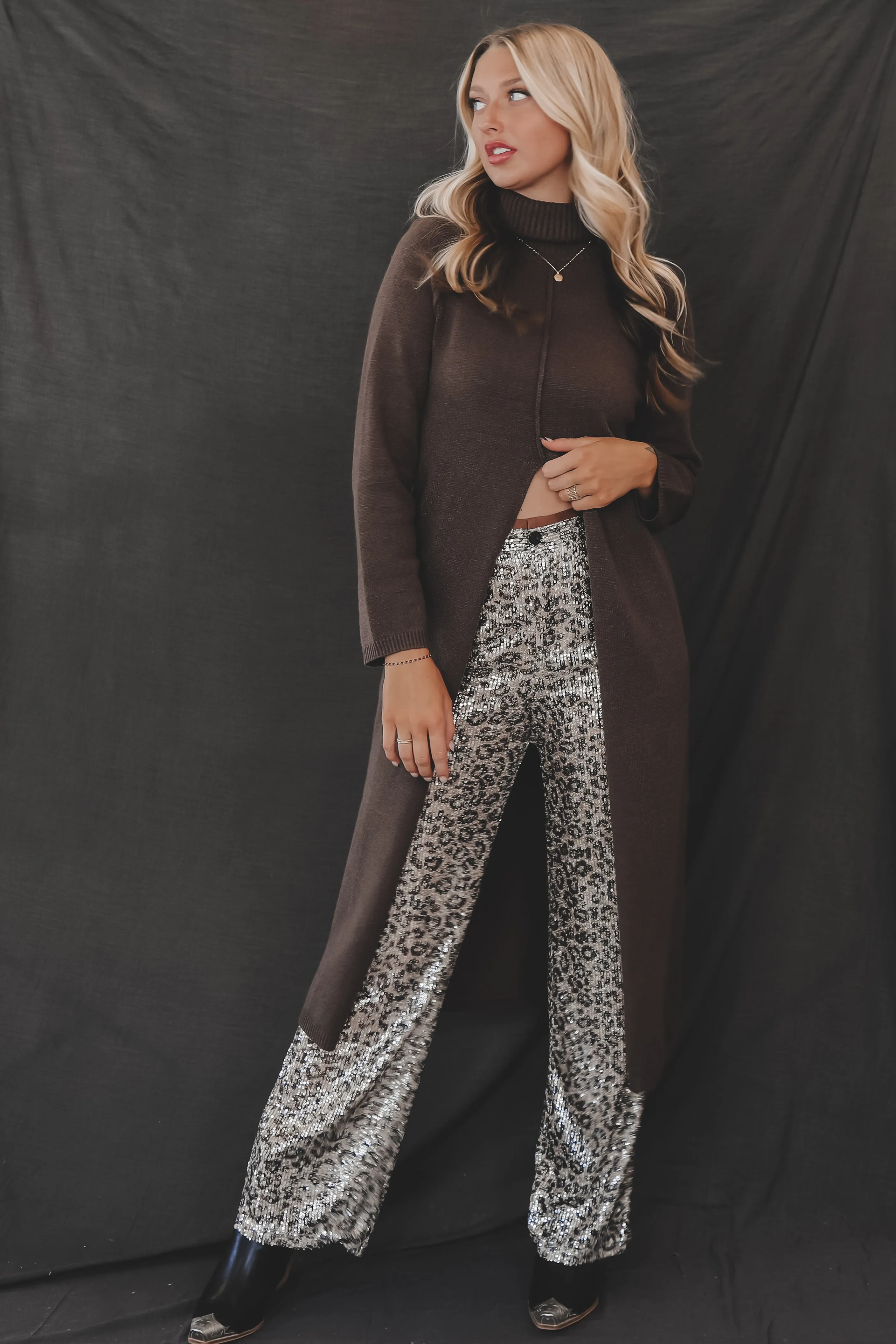 Lots Of Attention Leopard Sequin Flare Pants