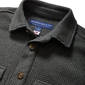 Magnetic Front WaffleWeave Casual Shirt with Dual Oversized Pockets in Charcoal