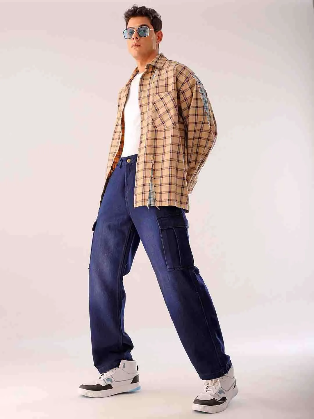 Men Blue Solid G365 Relaxed Fit Cargo Denim