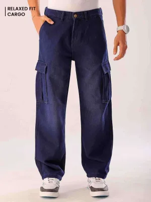 Men Blue Solid G365 Relaxed Fit Cargo Denim