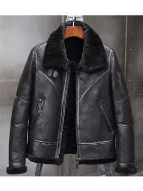 Men's Aviator Fur-Lined Leather Bomber Jacket - Winter Coat