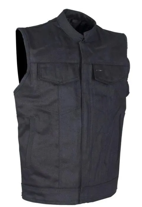 Men's Black Denim Motorcycle Club Vest With Black Liner, MV320-BD-DL