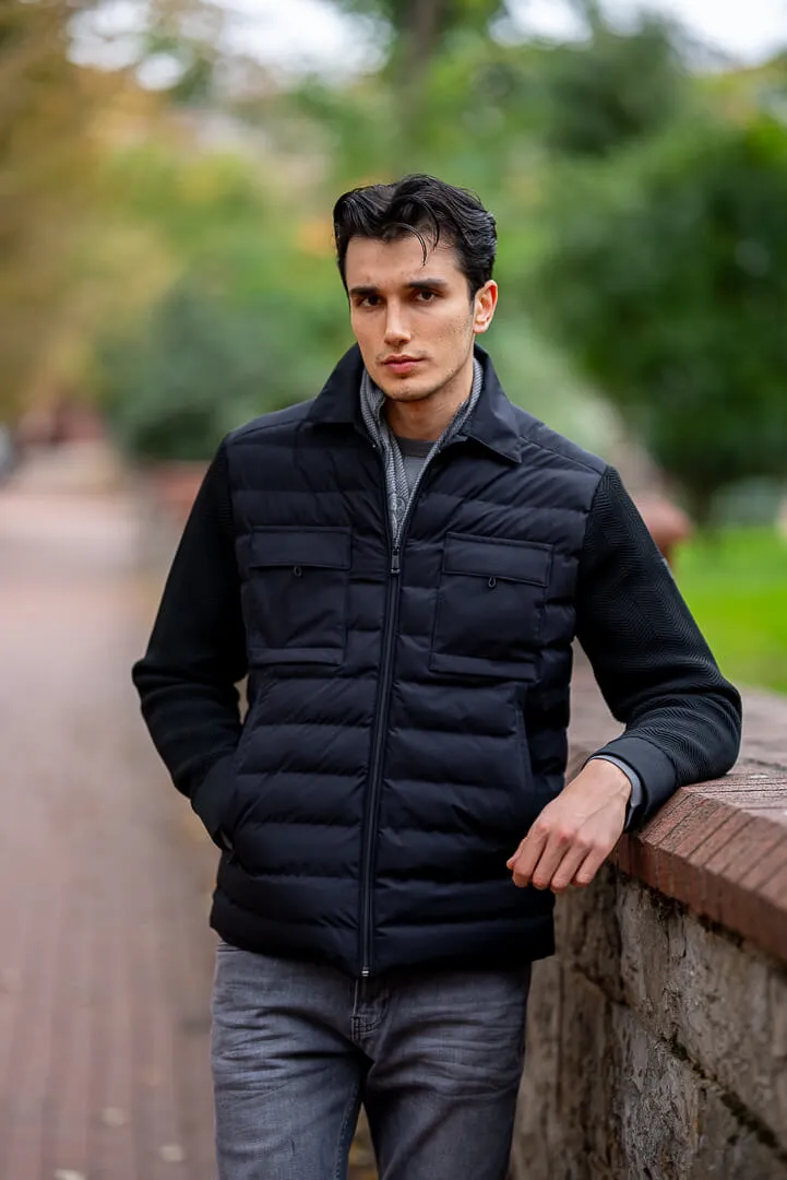 Men's Black Padded Hybrid Jacket.