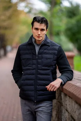 Men's Black Padded Hybrid Jacket.