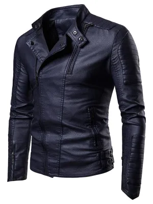 Men's Embellished Casual Faux Leather Zippers Jacket