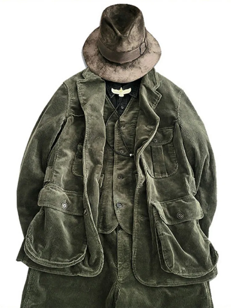 Men's Green Safari Corduroy Vest