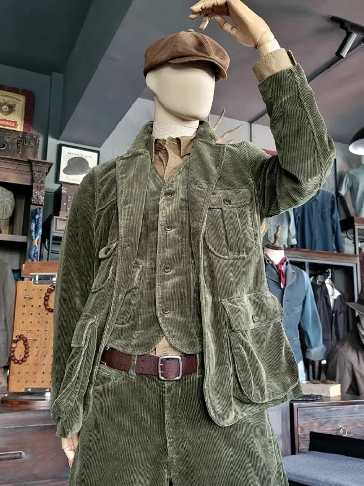 Men's Green Safari Corduroy Vest