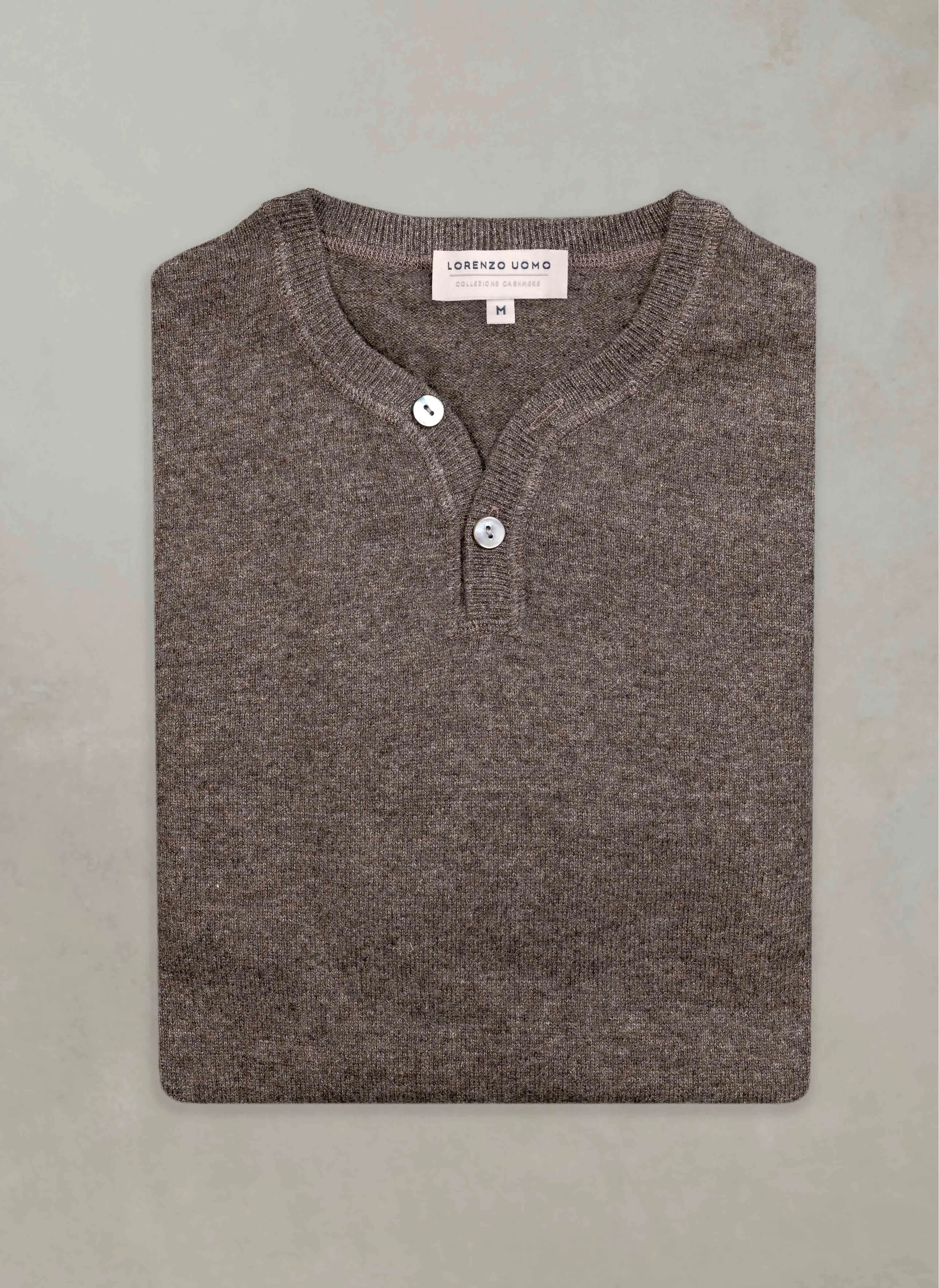 Men's St. Germain Henley 2-Button Cashmere Sweater in Brown