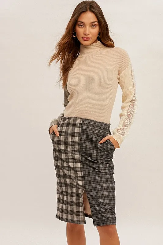 Mixed Plaid Corduroy Skirt