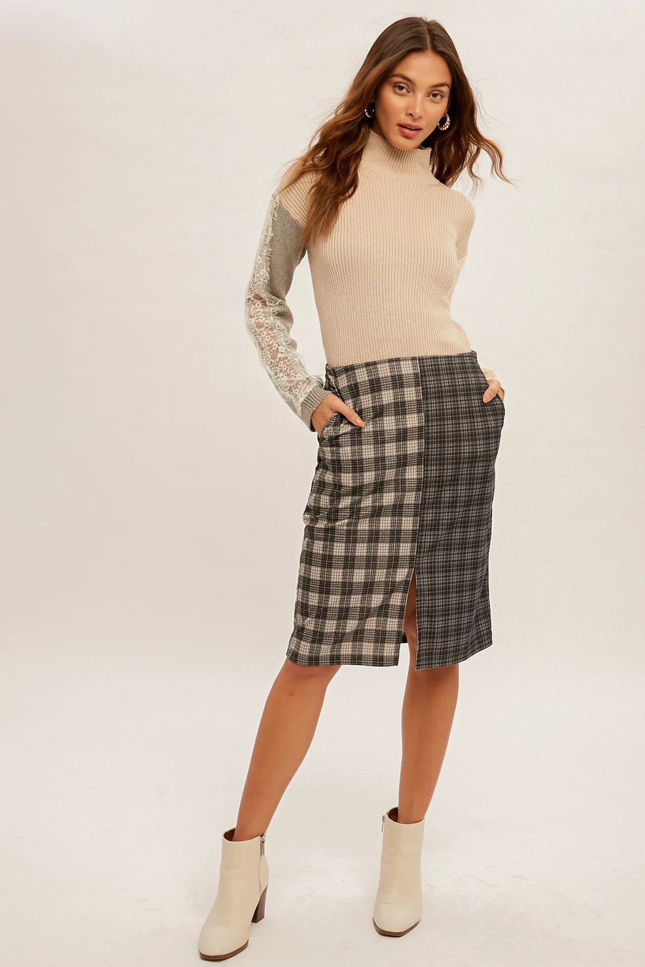 Mixed Plaid Corduroy Skirt