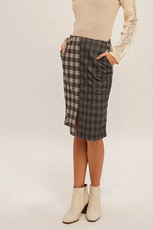 Mixed Plaid Corduroy Skirt