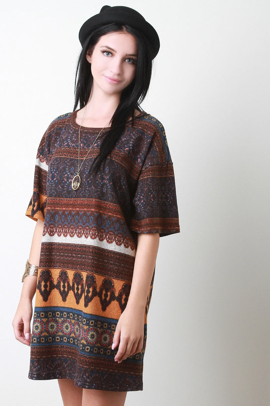 Moroccan Print Knit Shift Dress