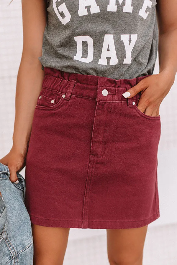 My Alma Mater Denim Skirt In Maroon