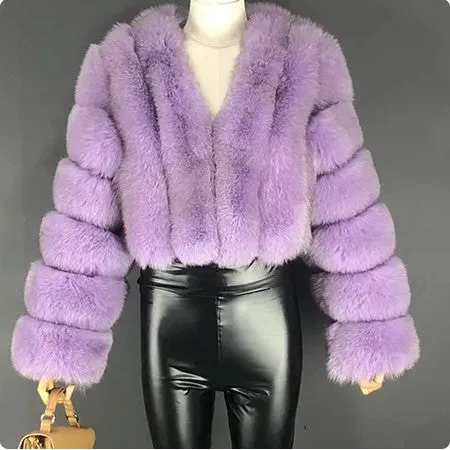 New Fur Women's Coat Short Stitching Long Sleeve