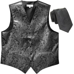 New Men's Formal Vest Tuxedo Waistcoat_2.5" skinny necktie paisley pattern dark gray