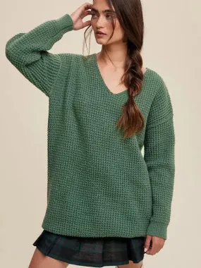 Normalcy is for the Weak Slouchy V-neck Ribbed Knit Sweater