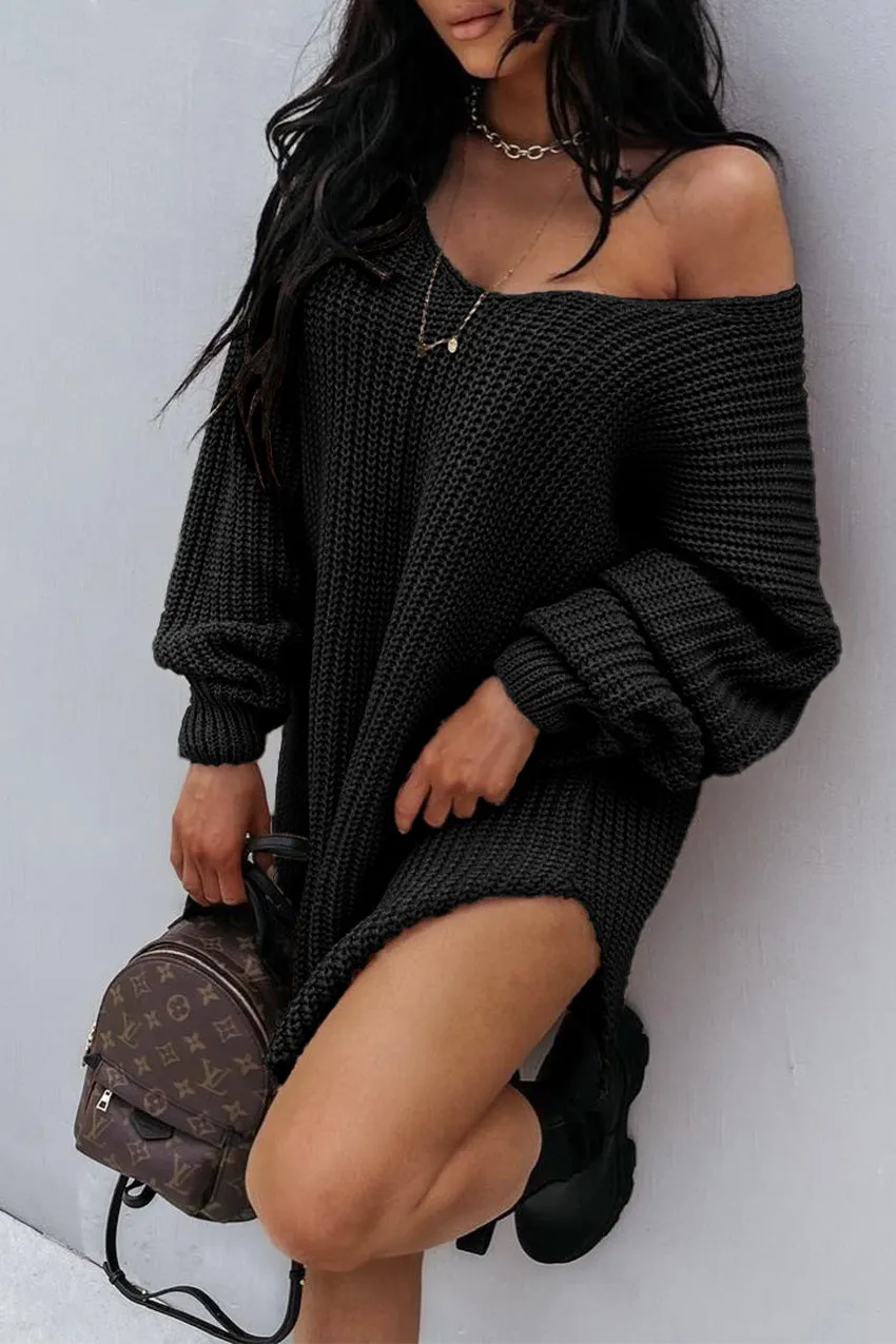 Off Shoulder Overside Long Knitted Sweater