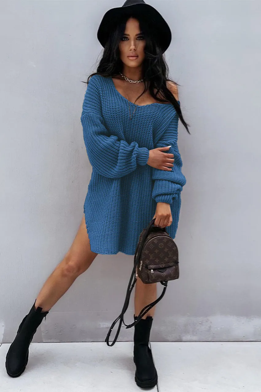 Off Shoulder Overside Long Knitted Sweater