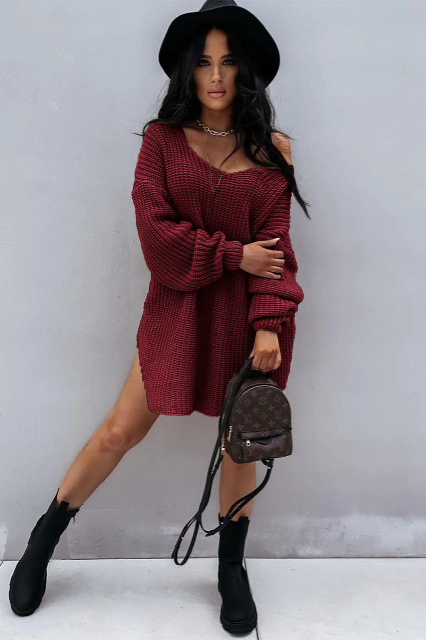 Off Shoulder Overside Long Knitted Sweater