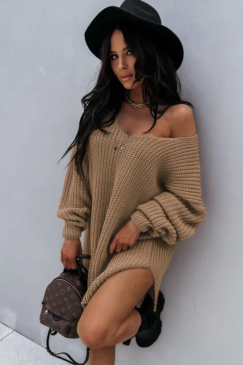 Off Shoulder Overside Long Knitted Sweater