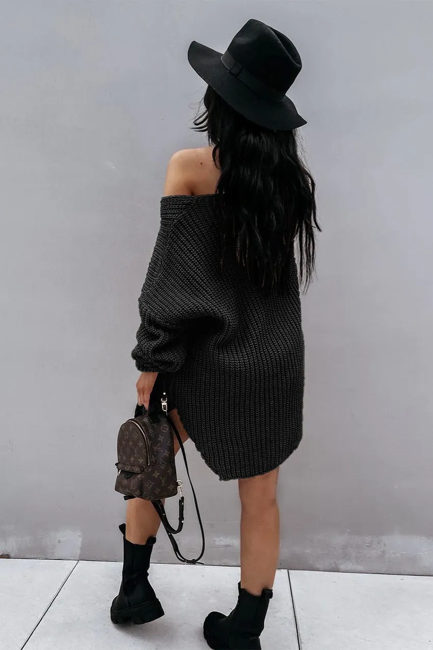 Off Shoulder Overside Long Knitted Sweater