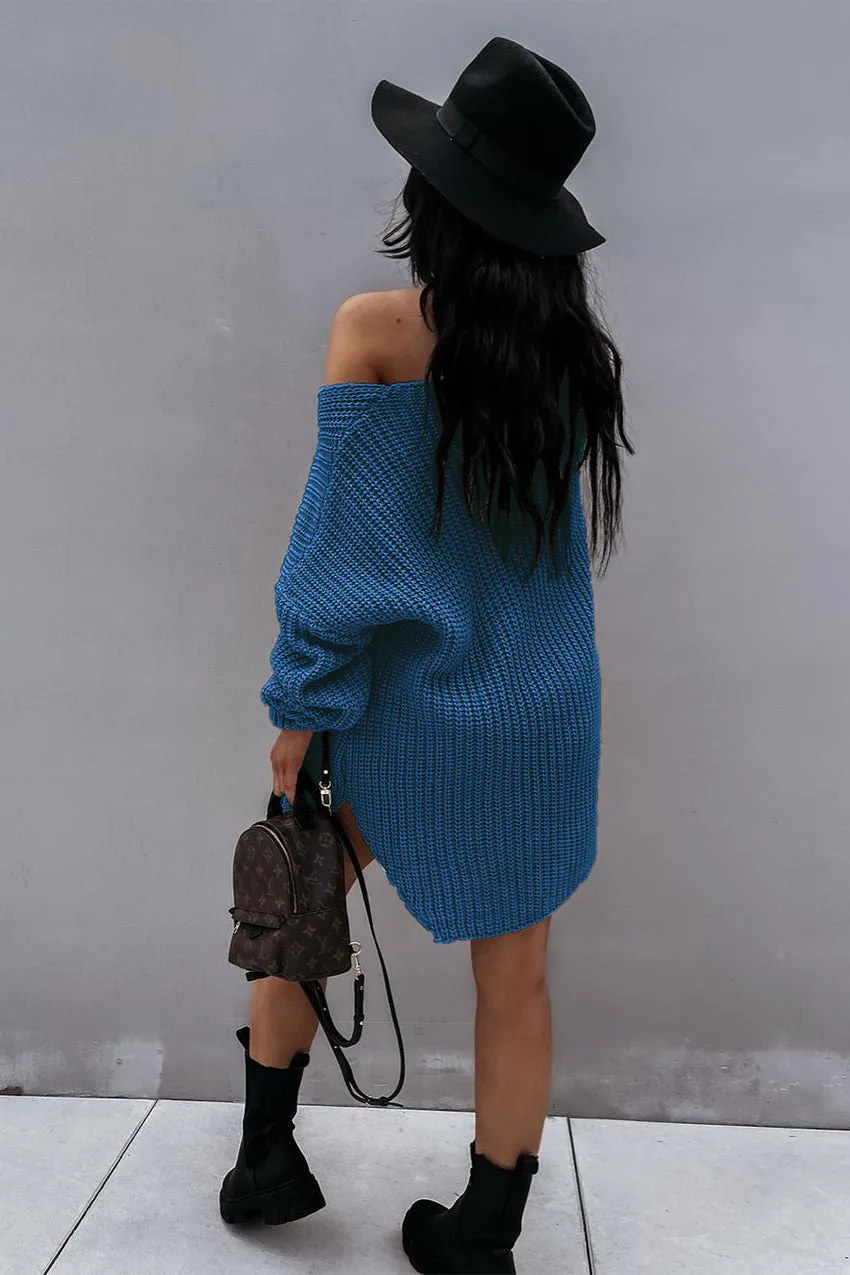 Off Shoulder Overside Long Knitted Sweater