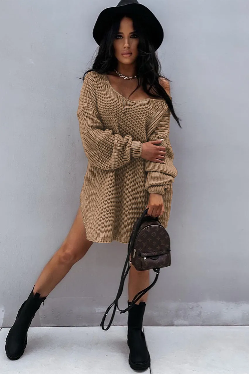 Off Shoulder Overside Long Knitted Sweater