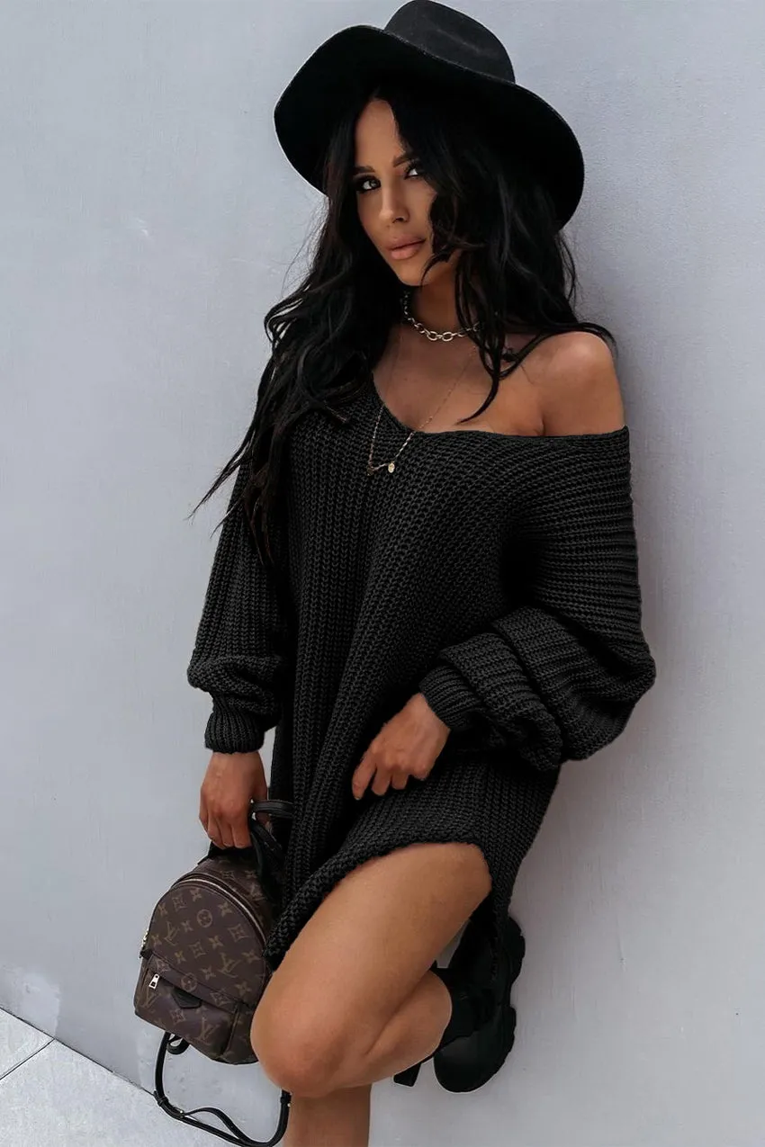 Off Shoulder Overside Long Knitted Sweater