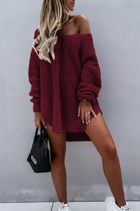 Off Shoulder Overside Long Knitted Sweater