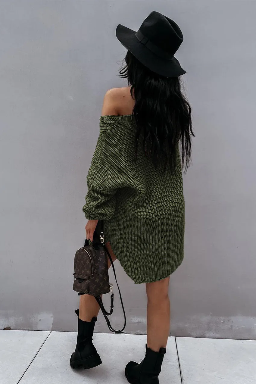 Off Shoulder Overside Long Knitted Sweater