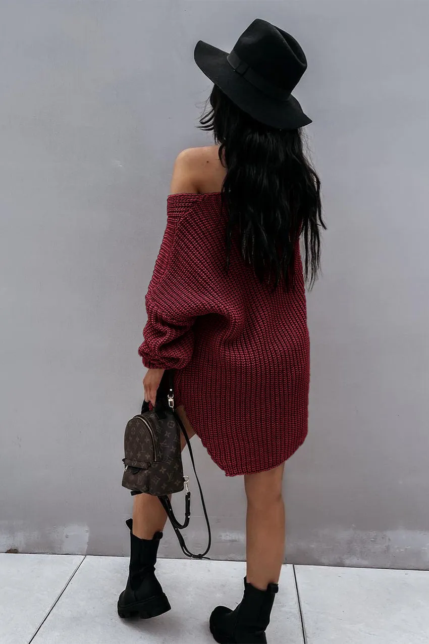 Off Shoulder Overside Long Knitted Sweater