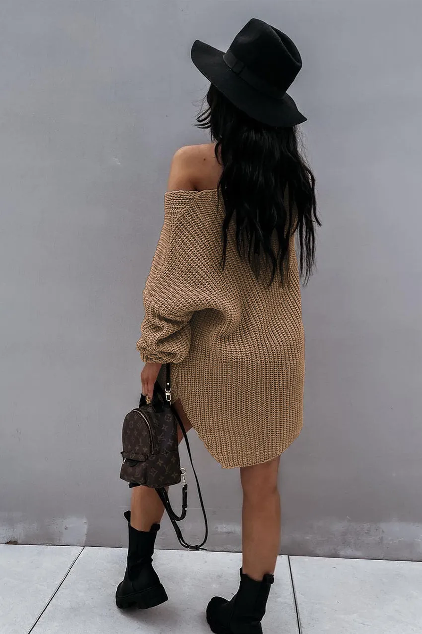 Off Shoulder Overside Long Knitted Sweater