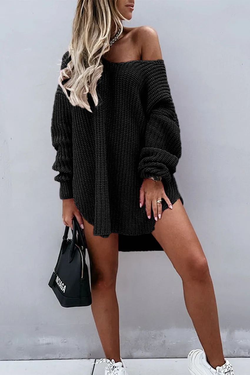 Off Shoulder Overside Long Knitted Sweater