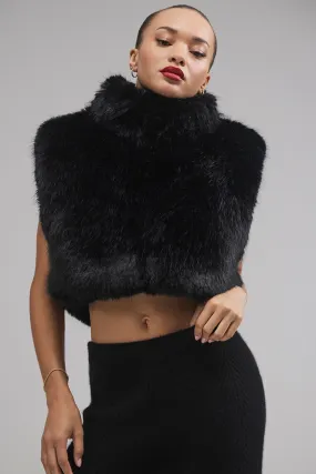 Opulent Faux Fur Cropped Vest - Black