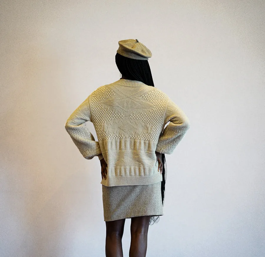 Organic Cashmere Natural & Grey Cardigan