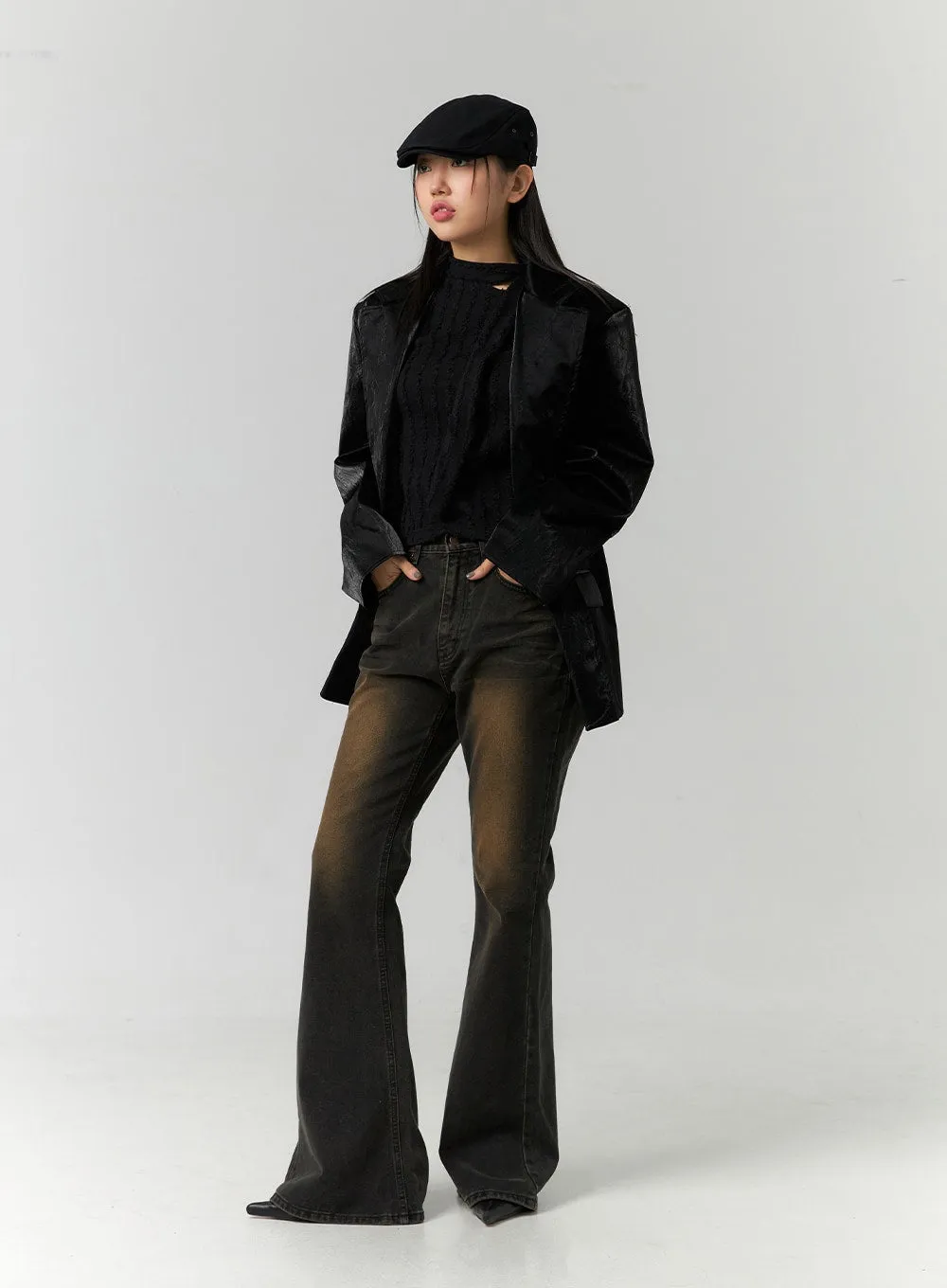 Oversized Faux Leather Tailored Jacket CN324