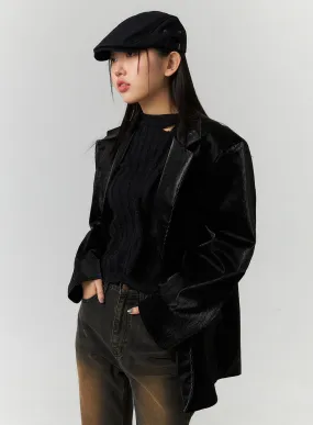 Oversized Faux Leather Tailored Jacket CN324