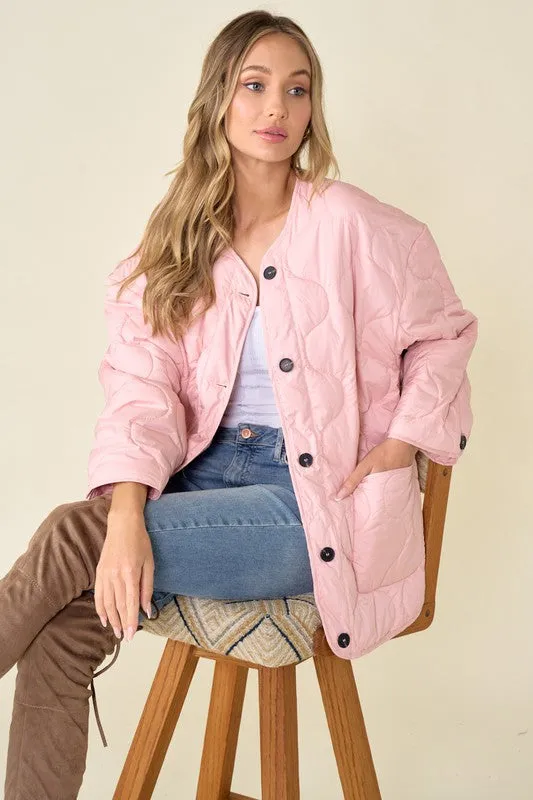 Pink Women's Onion Quilted Liner Jacket Button Down