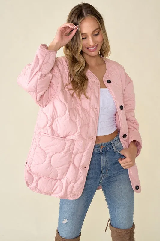 Pink Women's Onion Quilted Liner Jacket Button Down