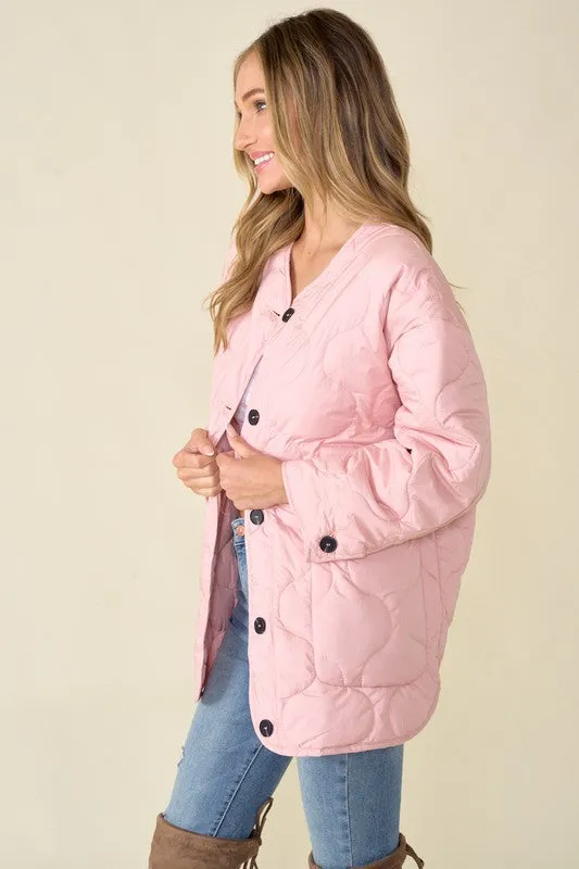 Pink Women's Onion Quilted Liner Jacket Button Down