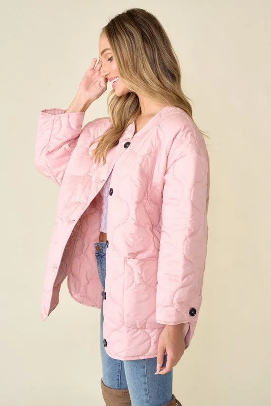 Pink Women's Onion Quilted Liner Jacket Button Down