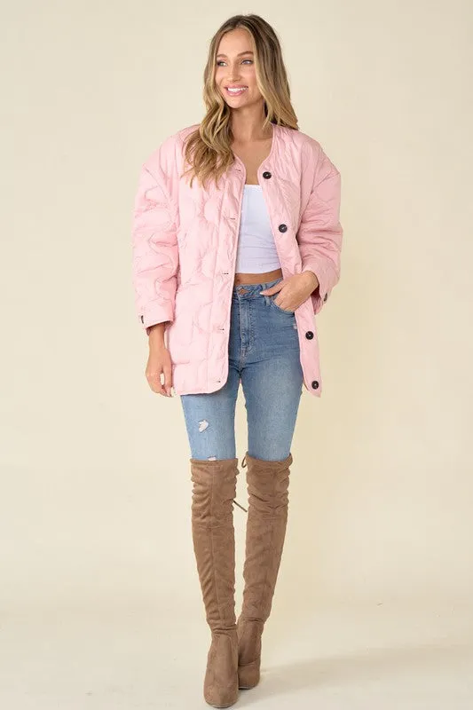 Pink Women's Onion Quilted Liner Jacket Button Down